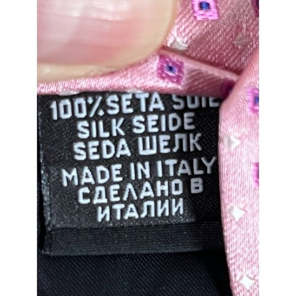 Hugo Boss Men Neck Tie Pink Silk Purple Floral Pattern Dots Business Office - Picture 7 of 8